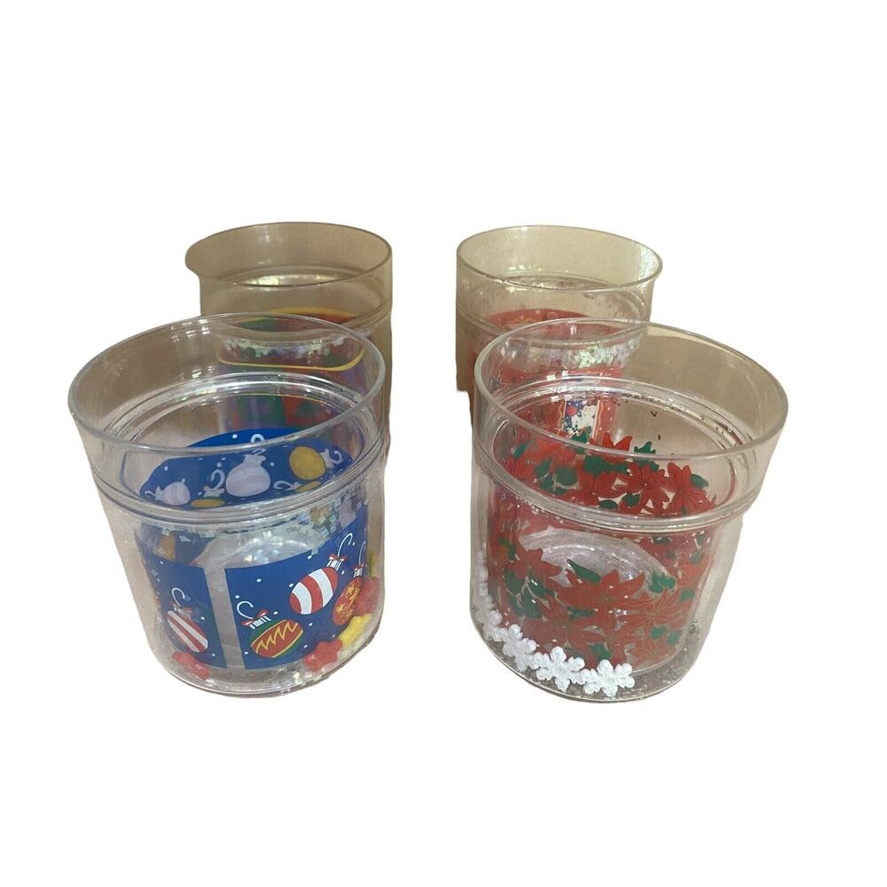 4 Vintage 1990 Acrylic Lowball Floating Christmas Sleigh Leahy Designs Taw